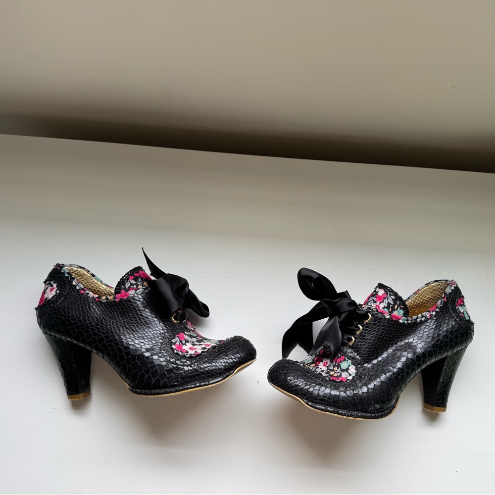 Irregular Choice Black and Pink Heels with Decorative Embellishments